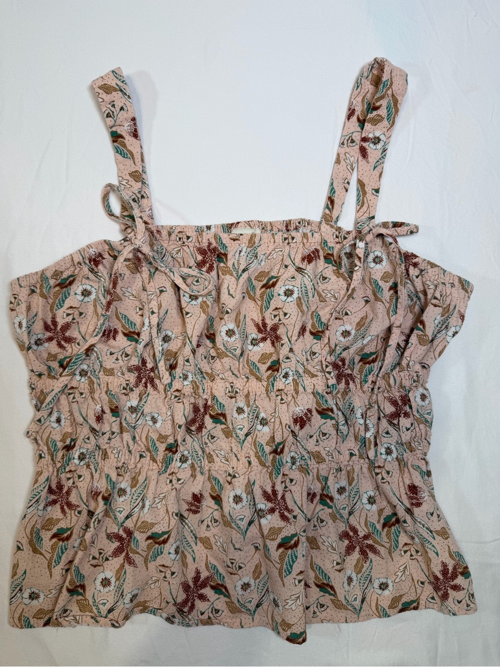 Universal Thread Pink Floral Tie-Shoulder Smocked Tank